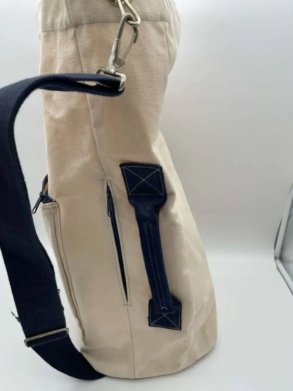 Vintage Key West Canvas Duffle‎ Bag, Cream/Navy Blue, Souvenir Travel Tote